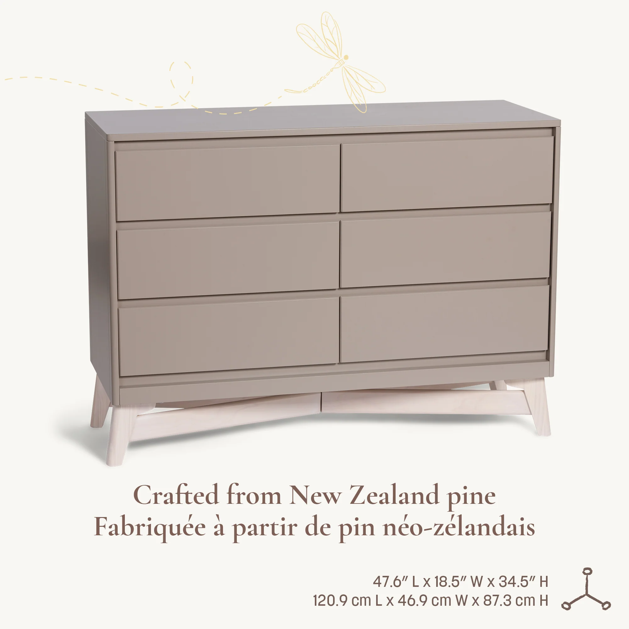 Commode 6 Tiroirs Pala -Taupe/Blanc Lavé - Image 4